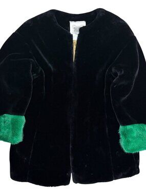$400 GUILT FREE Faux Fur Coat Winter Glam Black Green Jacket Womens Medium